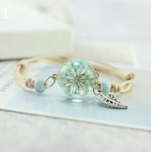 Glass dome canvas twine flower bracelet